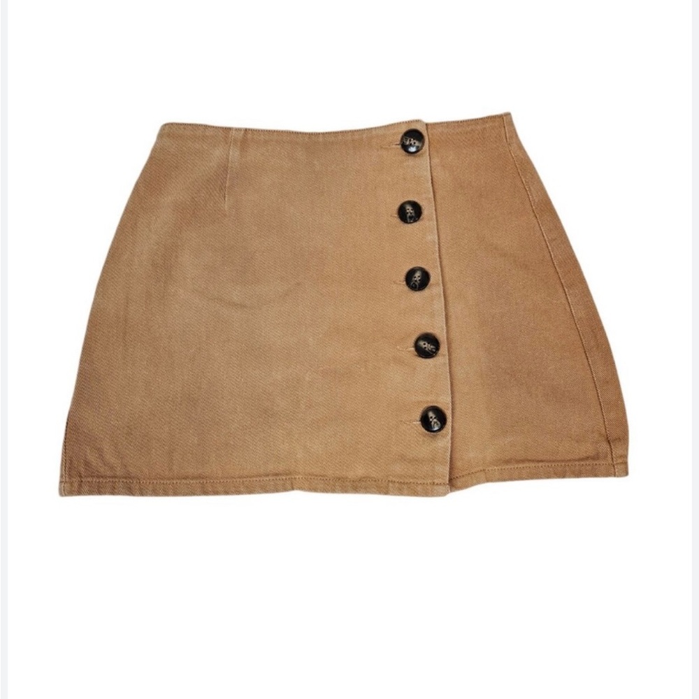 Chloe & Katie Tan Denim Skirt Button Front